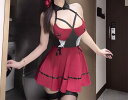セクシー ワンピース ミニスカート ナース コスプレ 仮装 衣装 タイト ノースリーブ ホルターネック リボン レース コスチューム ランジェリー ベビードール 下着 ハロウィン パーティー イベント ワインレッド ブラック