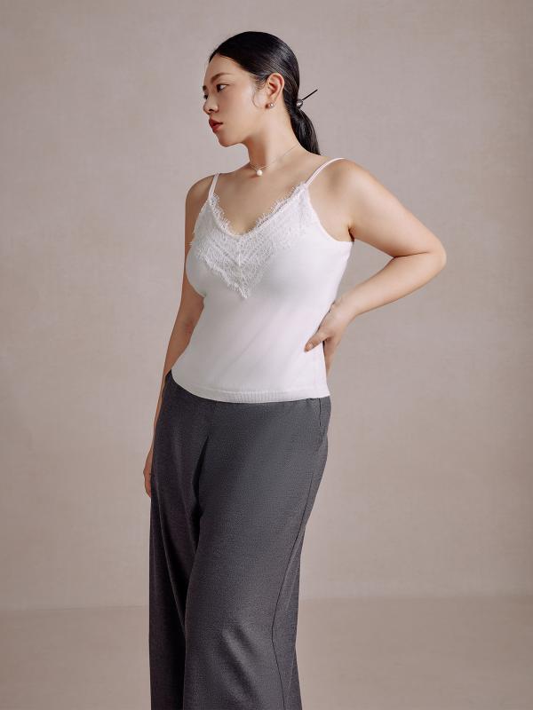 キャミソール レディース おしゃれ ウール混 風 エレガント インナー レース 重ね着