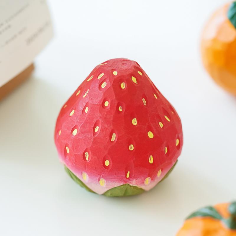 置物 インテリア 木彫り フルーツオブジェ かわいい 無垢材 工芸品 卓上 玄関 子供部屋 デコレーション プレゼント イチゴ りんご 柿
