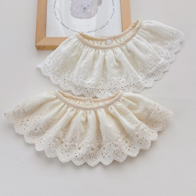 赤ちゃん よだれかけ ガーゼ 韓国 刺繍 レース 吸水 通気性 柔らかい スナップボタン プルオーバー ゴ..