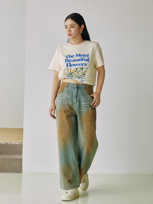 デニムパンツ レディース おしゃれ 大人 ワイドパンツ レディース おしゃれ 大人 レトロ ストリート ウォッシュ加工 ダメージ加工 オレンジ シルバー個性派 春夏