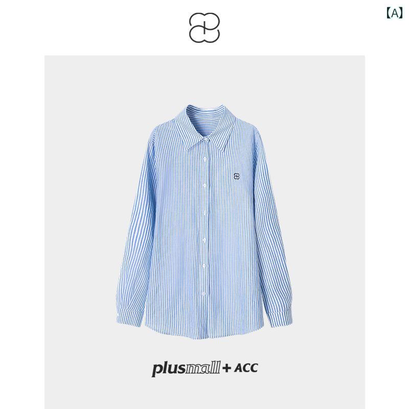 シャツ レディース 夏 ゆったり ストライプ 刺繍 長袖 カジュアル