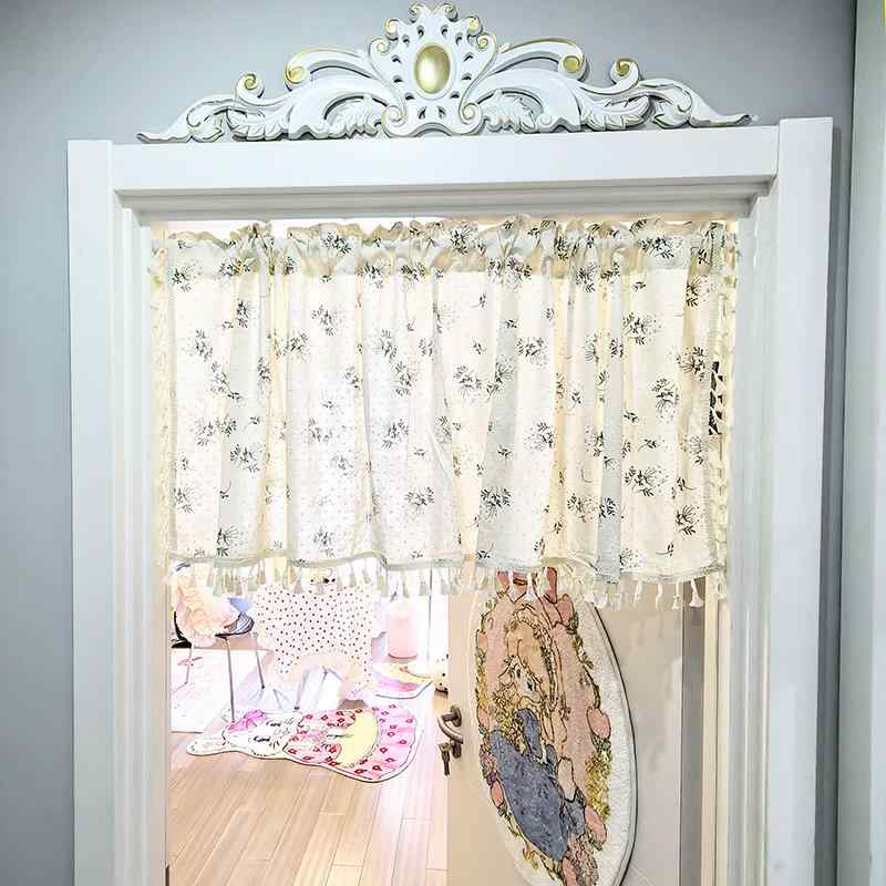 目隠し カーテン 小さめ スクエア 短め タッセル ドア 窓 パーテーション 通気性 玄関正面 風水対策 おしゃれ 上品 青 小花柄