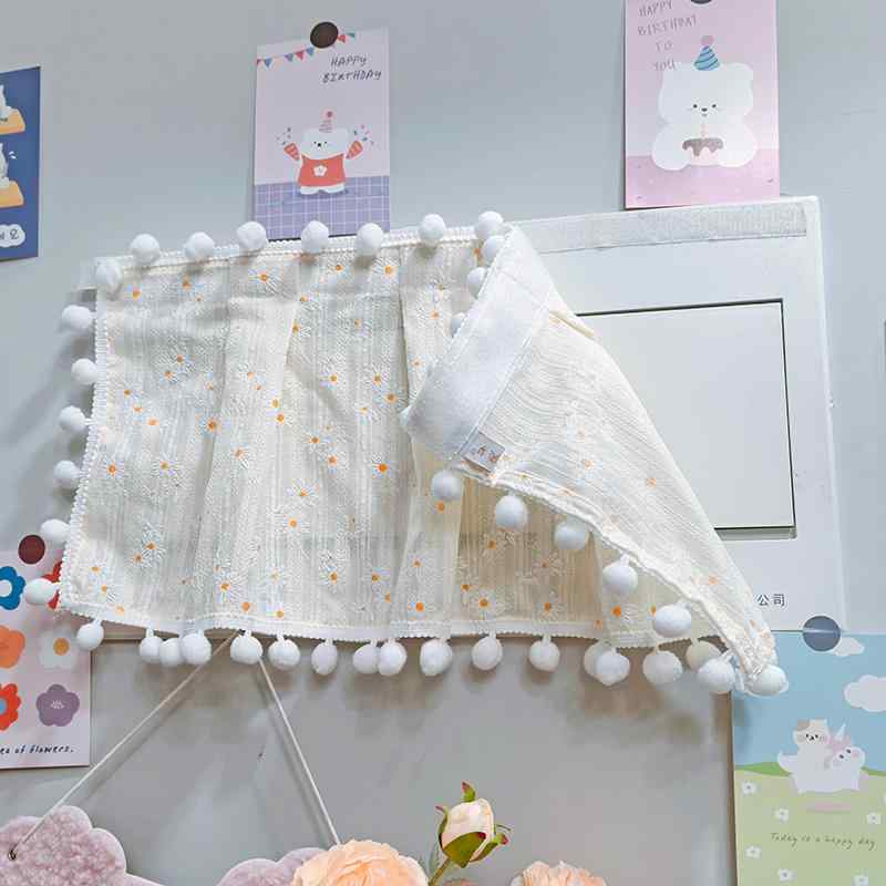 目隠し 布 小さめ スクエア スイッチボックス Wi-Fi 消火栓 装飾カバー 面ファスナー 取り付け簡単 フレンチ ベージュ 小花柄 ポンポン おしゃれ