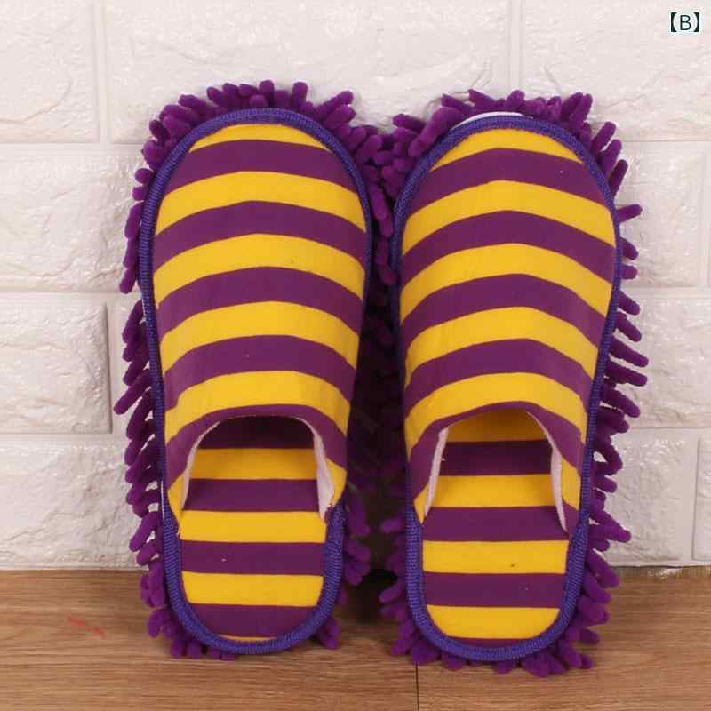 スリッパ モップ 裏 かかとなし かわいい 床 掃除 便利 洗える 屋内 リビング キッチン フロア 普段使い 秋冬 レディース フリーサイズ 厚手 取り外し 家庭用 ストライプ柄 ピンク 紫 青