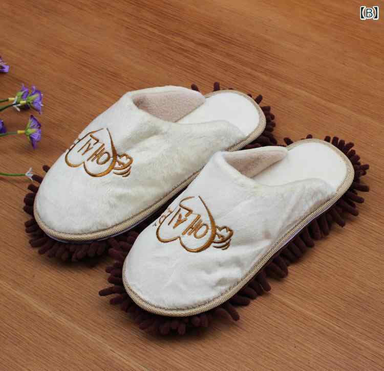 スリッパ モップ 裏 かかとなし ふわふわ かわいい 床 掃除 便利 洗える 屋内 リビング キッチン フロア 普段使い 冬 韓国 厚手 雑巾 取り外し 刺繍 ハングル ベージュ 青 ピンク