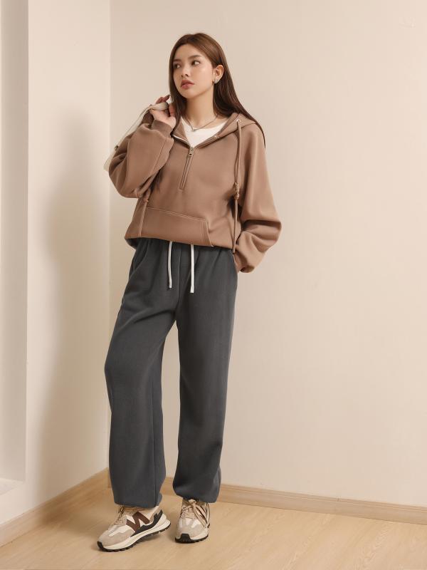 Capri Pants - スウェットパンツ レディース おしゃれ 暖かい ストリート カジュアル アメリカ風 レトロ シンプル 無地 冬 保温