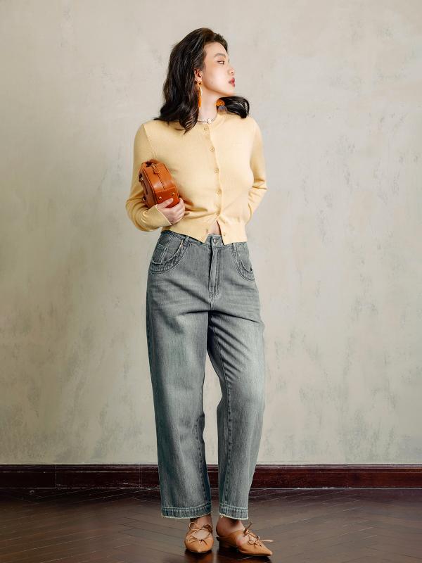 Short Pants - パンツ レディース おしゃれ ワイドパンツ ストレート ルーズ ショート丈 レトロ カジュアル 体型カバー 韓国 デニム ゆったり
