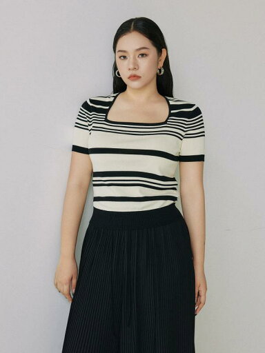 ニットトップス レディース おしゃれ 夏 フレンチ風 ボーダー 柄 スクエアネック 半袖 配色 ニットトップス レディース おしゃれ 夏 フレンチ風 ボーダー 柄 スクエアネック 半袖 配色
