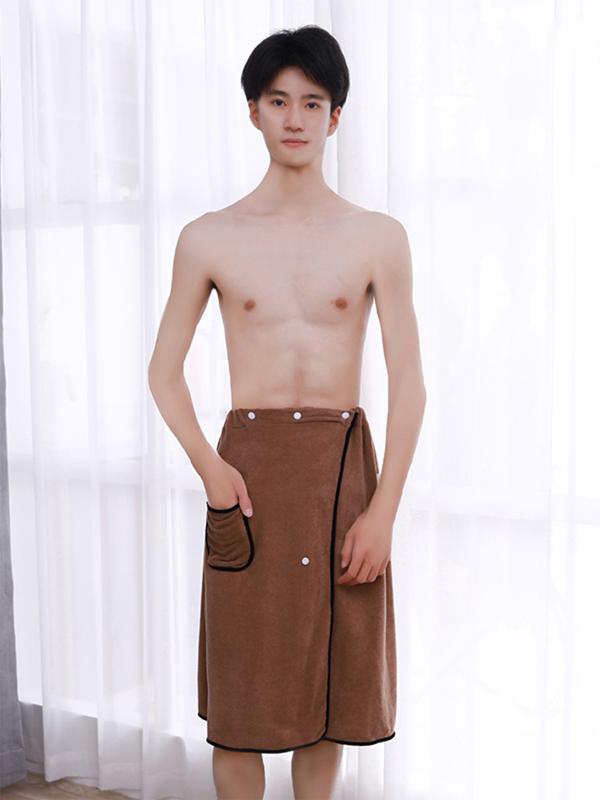 リラクゼーション ウェア エステ ガウン バスローブ スナップボタン ポケット メンズ ゆったり 柔らかい マッサージ 大きいサイズ 吸水 厚手 水泳 無地 シンプル 白 青 グレー