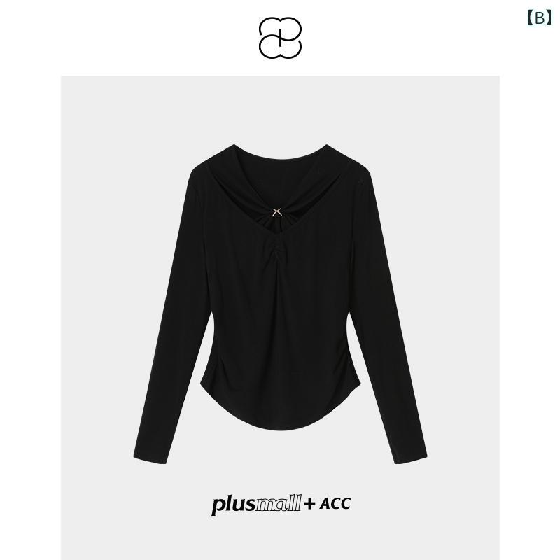 Tシャツ レディース 長袖 Vネック ギャザー 金ボタン モダール シンプル 着痩せ 春秋 白 トップス