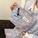 収納ポーチ 旅行 お出かけ 普段使い コスメ 小物 大人 レディース ジッパー キャンバス 耐摩耗性 小さめ おしゃれ 紫 花柄 英文字タグ