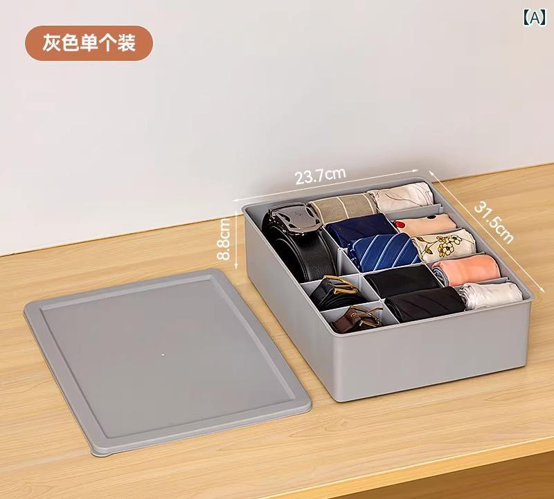 フロントップ楽天市場店のベルト 収納 ボックス ネクタイ スカーフ プラスチック スクエア ふた 仕切り 省スペース 家庭 引き出し 整理 シンプル 無地 グレー 白｜アングル2
