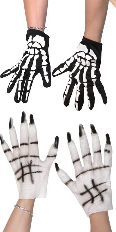 手袋 コスプレ 爪 ホラー 骸骨 グローブ ハロウィン パーティー 衣装 演出 小道具 ラテックス 布 アクセサリー 写真撮影用 白 ペア