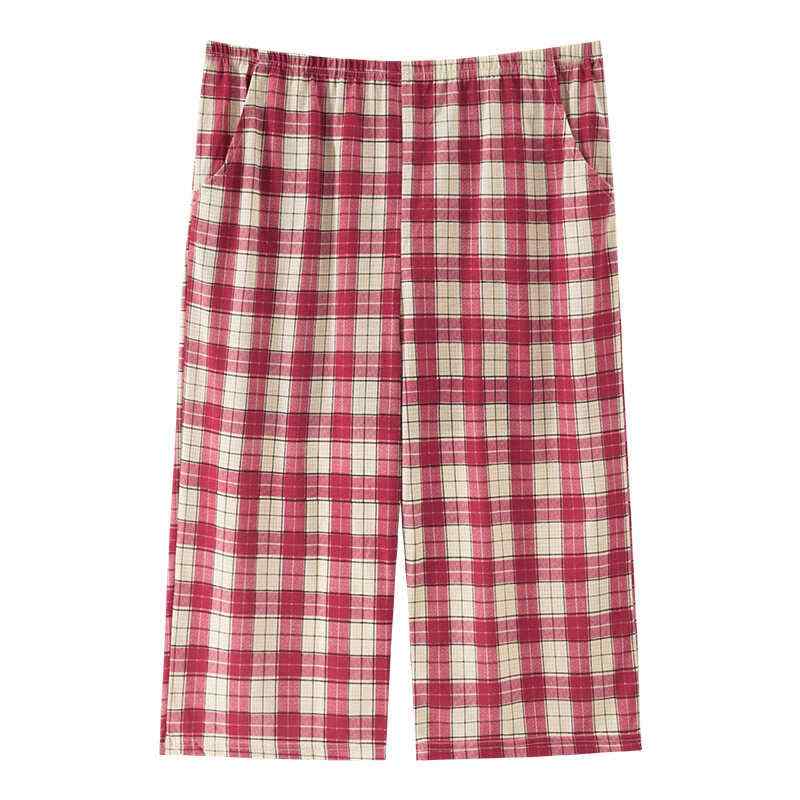 Nylon, Rayon, Polyester - リラックスパンツ レディース 夏 七分丈 ショート パジャマ コットン クロップド 薄手 チェック柄 苺 熊 ゆったり 大きいサイズ おしゃれ 家用 ピンク 赤 黒