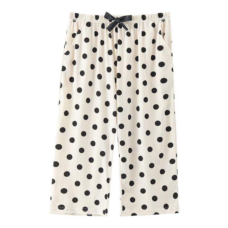 リラックスパンツ レディース 七分丈 夏 綿 クロップド 薄手 家用 コットン ゆったり 大きいサイズ 花柄 チェック ストライプ おしゃれ 緑 ピンク 黄