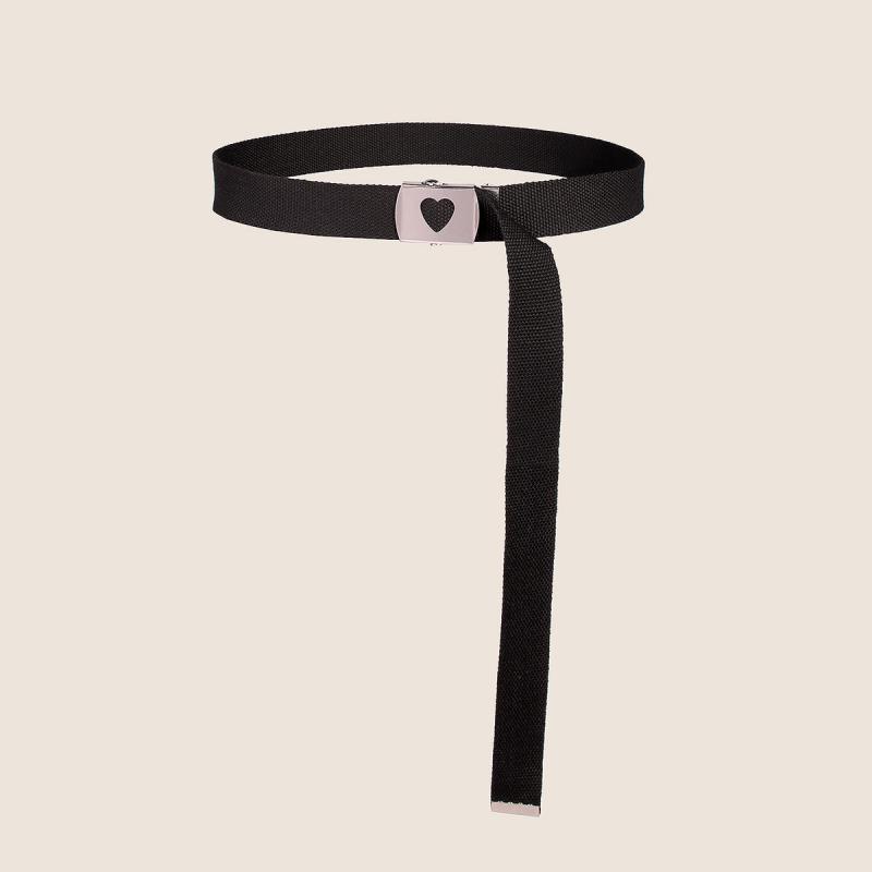 ベルト レディース ハートバックル ロング キャンバス ブラック 韓国 カジュアル シンプル 調節 おしゃれ