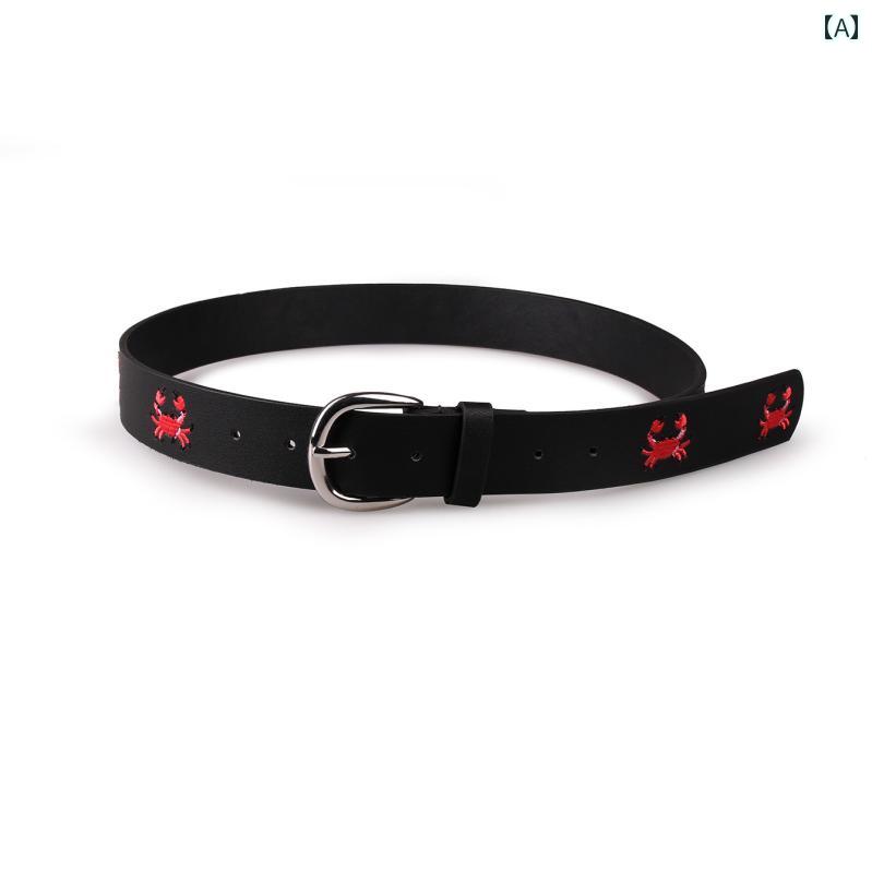 ベルト レディース 蟹 刺繍 カジュアル ストリート おしゃれ 金具 シンプル
