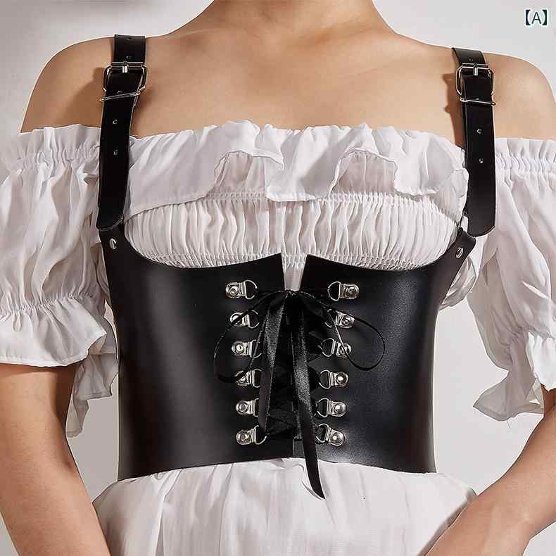 ウエストベルト レディース 黒 暗黒系 細見え バックル サスペンダー コルセット風...