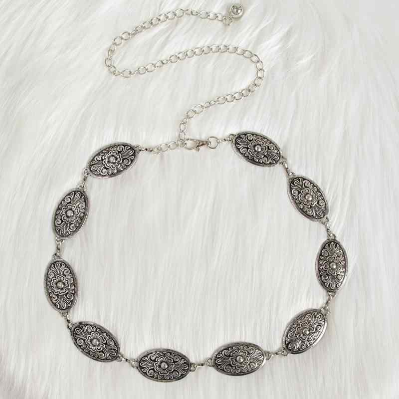 ベルト レディース 彫刻 ヴィンテージ風 金属 合金 アンティークシルバー アンティークブロンズ ウエスタン エンボス