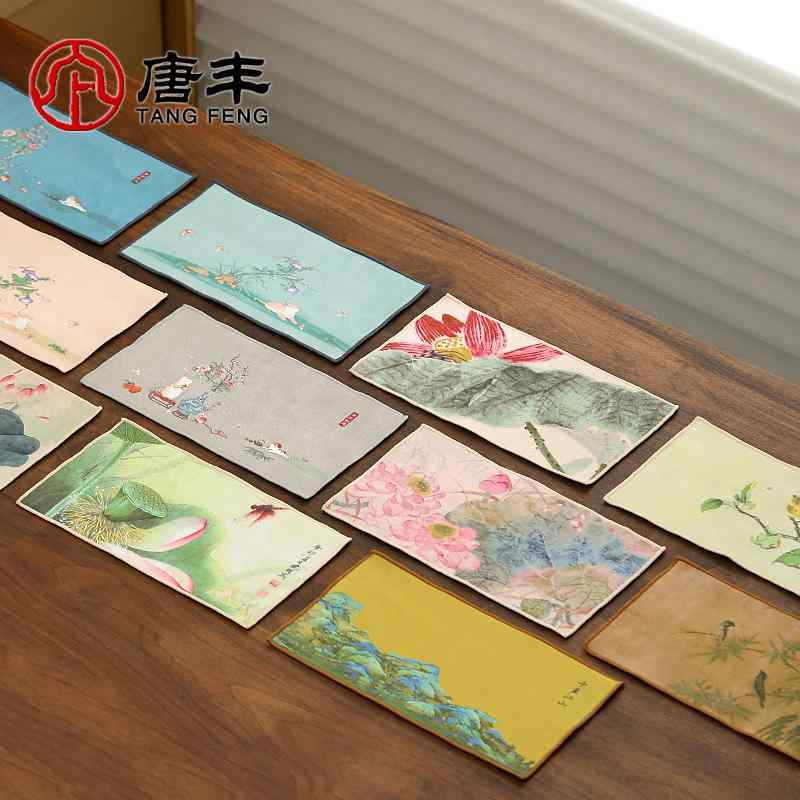 茶巾 茶道 稽古用 家庭用 レトロ チャイナ風 吸水性 ティータオル マット 布 ふきん 小さめ おしゃれ 花柄 竹模様 ピンク グレー 青