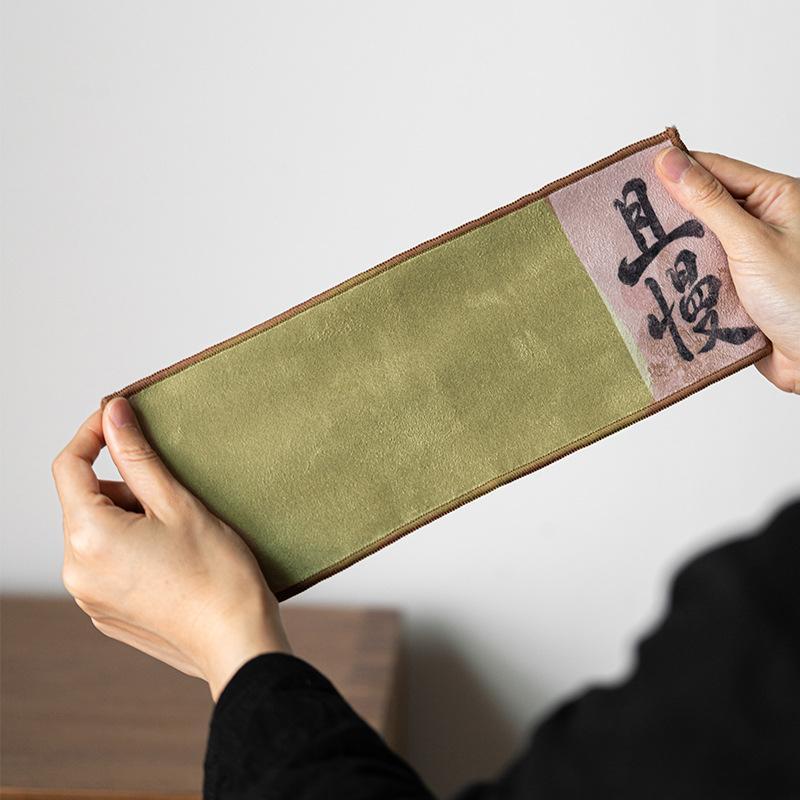 茶巾 茶道 稽古用 家庭用 スエード ふきん 厚手 布 ティータオル マット 吸水性 レトロ チャイナ風 スクエア 小さめ 書道文字 シンプル おしゃれ