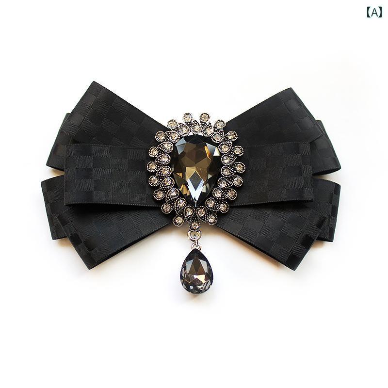 蝶ネクタイ メンズ おしゃれ 韓国 ビジュー キラキラ 結婚式 ウエディング パーティー スーツ 新郎 英国風 襟 装飾 写真 撮影 衣装 フォーマル ブローチ ピン チェック柄 赤 青 黒