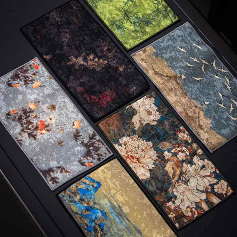 茶巾 茶道 稽古用 家庭用 スエード 厚手 両面 ティータオル マット チャイナ風 レトロ 吸水性 布 ふきん スクエア おしゃれ 花柄 絵画