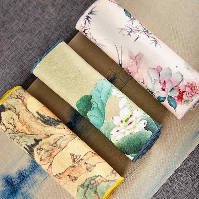 茶巾 茶道 稽古用 家庭用 チャイナ風 レトロ スクエア 厚手 ティータオル マット 布 吸収性 ふきん 小さめ 絵画 花柄 文字 おしゃれ