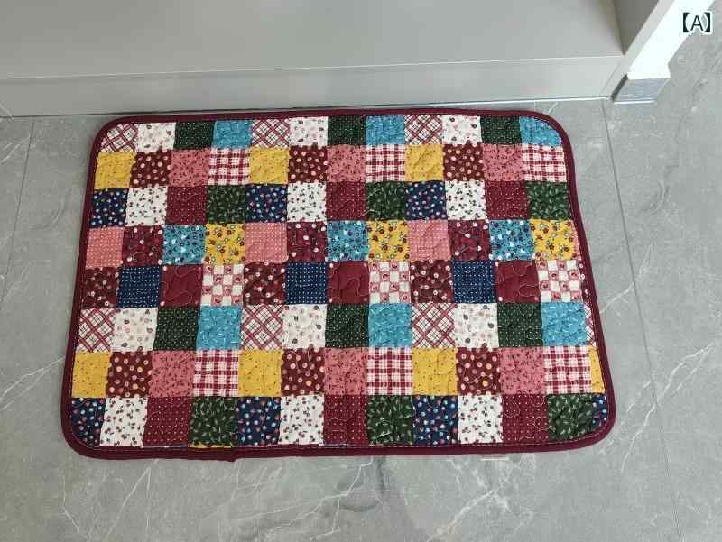 Door Mats - マット 室内 家庭 玄関 寝室 バスルーム 綿 キルティング 吸水 防汚 洗濯機 洗える 滑り止め 通気 色褪せにくい カントリー調 花柄 チェック ハート 赤 茶色 緑