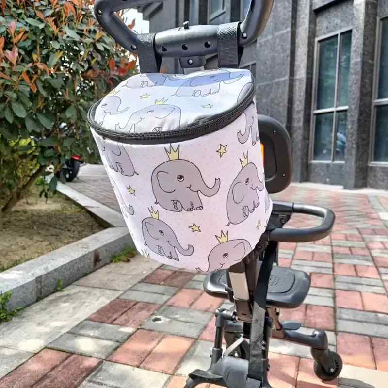 ベビーカー用バッグ 吊り下げ アクセサリー 大容量 ポーチ 収納袋 おむつ 衣類 2WAY 防水 面ファスナー バックル 出産祝い プレゼント シンプル かわいい 黒 緑 ピンク 無地 ゾウ チェック柄