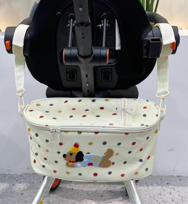 ベビーカー用バッグ 吊り下げ アクセサリー ハンギング カバン ポーチ 携帯 収納袋 衣類 おむつ 哺乳瓶 大容量 出産祝い プレゼント シンプル かわいい 黒 ベージュ 犬 クッキー クマ柄