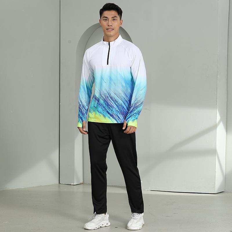 楽天フロントップ楽天市場店スポーツ セットアップ 上下 メンズ レディース 長袖 トレーニングウェア ランニングウェア ハーフジップ ライトブルー グラデーション 速乾 秋冬 陸上 競技 ウェア