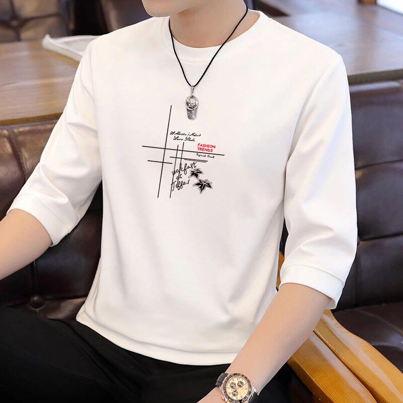 Tシャツ メンズ おしゃれ 七分袖 五分袖 丸首 ラウンドネック ゆったり カジュアル 通気性 シンプル かっこいい