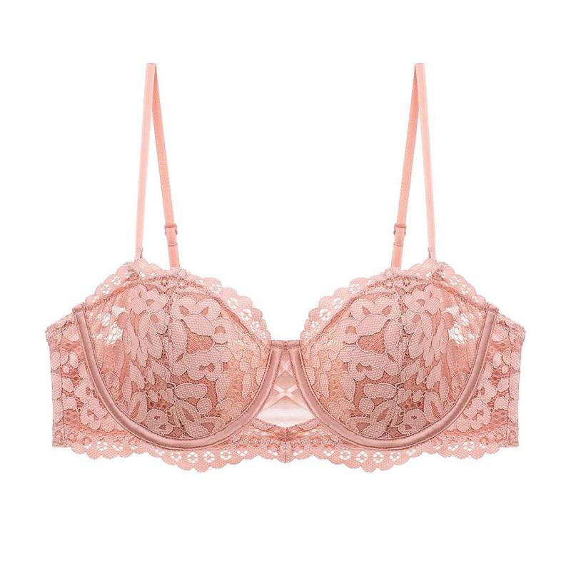 ブラジャー レディース 夏 薄手 白 レース うさ耳 ストラップレス ハーフカップ ソフトワイヤー 