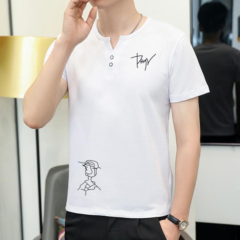 Tシャツ メンズ おしゃれ 韓国 半袖 Vネック 開襟 カジュアル 夏 シンプル トップス