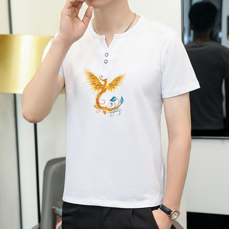 樂天商城 - Tシャツ メンズ おしゃれ 韓国 夏 Vネック 半袖 カジュアル プリント トップス シンプル 白