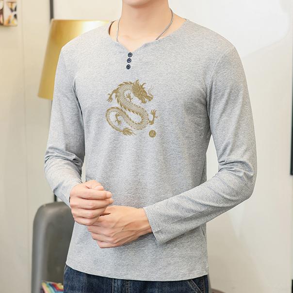 楽天フロントップ楽天市場店Tシャツ メンズ おしゃれ 長袖 ロンT Vネック プリント 民族風 春秋 柄 カジュアル シンプル