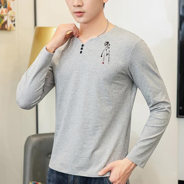 楽天フロントップ楽天市場店Tシャツ メンズ おしゃれ 韓国 長袖 ロンT Vネック 秋 薄手 スリムフィット カジュアル シンプル 白 プリント