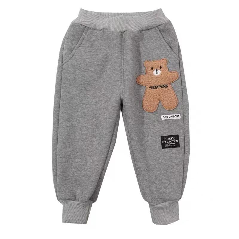 パンツ 女の子 秋冬 ワイド バックリブ くま ワッペン ゆったり 防寒 裏起毛 おし...
