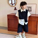 セットアップ 男の子 キッズ おしゃれ 夏 ベスト シャツ ハーフパンツ シンプル カジュアル 夏服 こども かっこいい