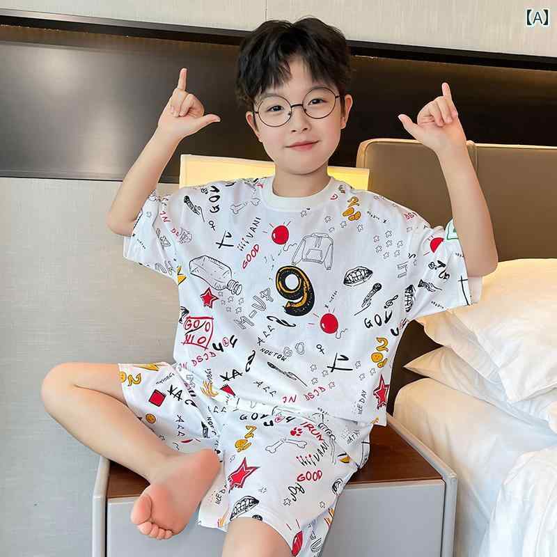 楽天フロントップ楽天市場店パジャマ 男の子 キッズ おしゃれ 半袖 薄手 夏 綿 涼しい 快適 ルームウェア セットアップ 中学生 カジュアル イラスト柄 子供 夏