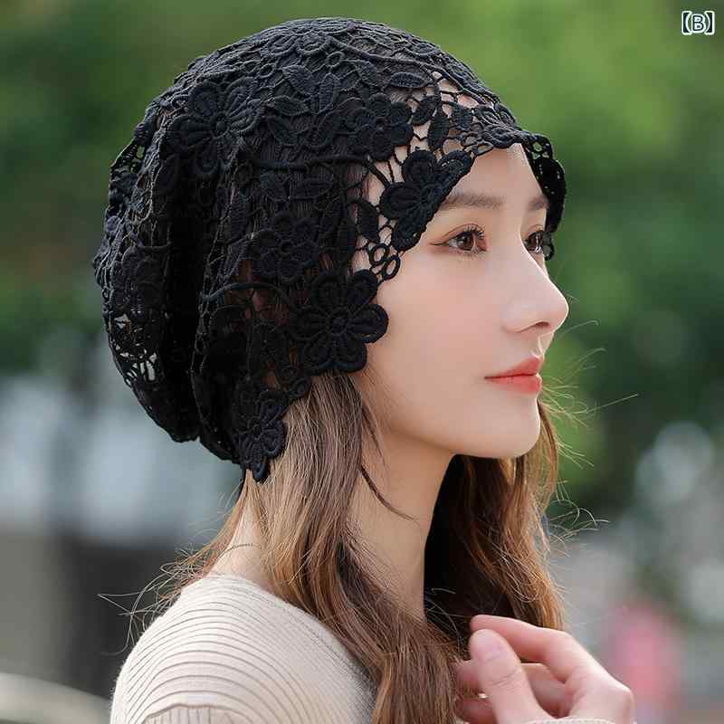 レース 帽子 レディース 大人 シニア 春夏 薄手 通気性 白髪カバー 伸縮性 大きめ ゆったり 刺繡 花柄 おしゃれ カーキ ピンク コーヒーカラー