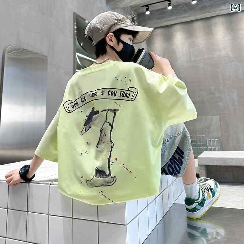 乐天商城 - Tシャツ 男の子 キッズ おしゃれ 半袖 夏 綿 子供 大きめシルエット プリント カジュアル 涼しい 快適 ストリート