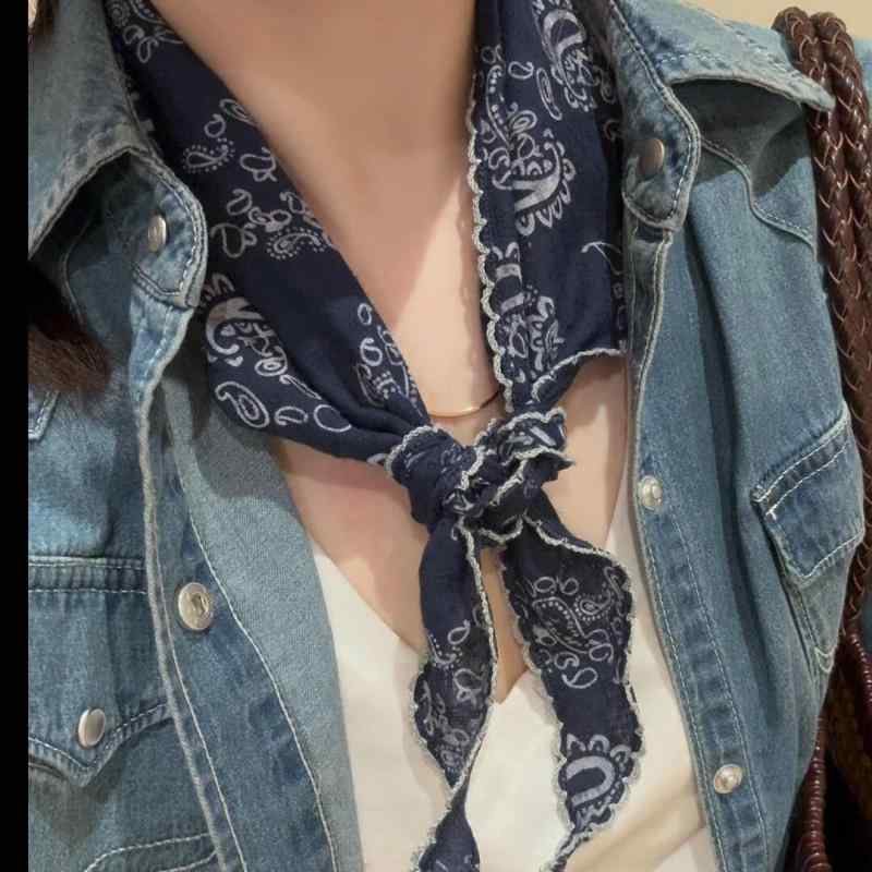 スカーフ レディース 大人 上品 韓国 レトロ 綿 麻 小さめ 春夏 薄手 ネックカバー 風よけ 普段使い お..