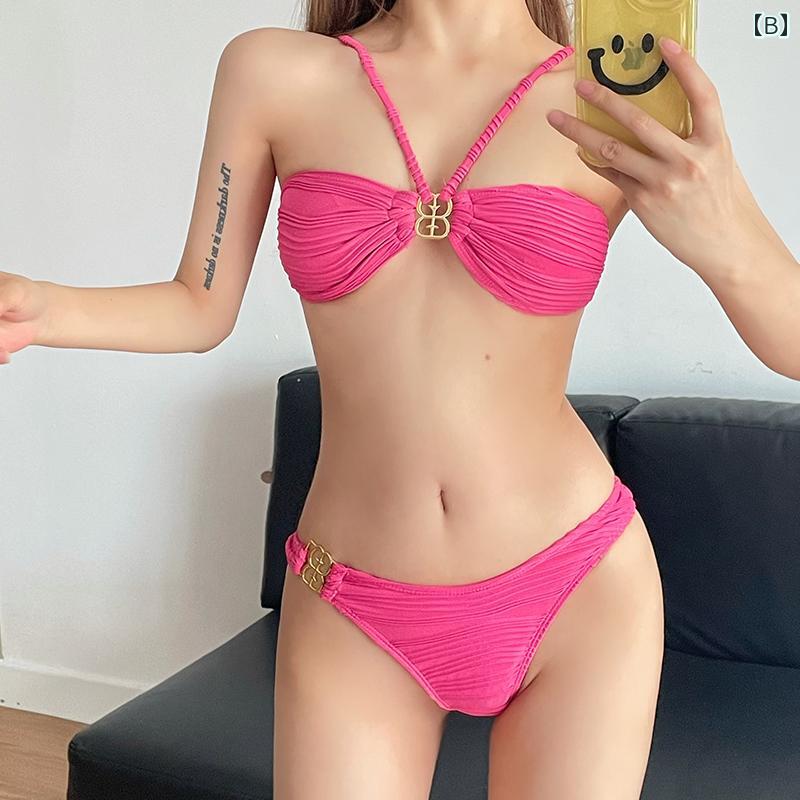 ビキニ 水着 レディース セクシー バケーション ホルターネック 小胸 セクシー ホットガール 白 ピンク 茶 3
