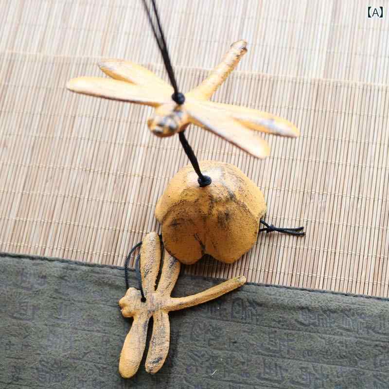 ガーデンオーナメント 吊り下げ 鉄 風鈴 ベル レトロ 装飾 飾り 家庭用 屋外 庭 バルコニー テラス とんぼ 花柄 チェーン おしゃれ 緑 黄 ピンク