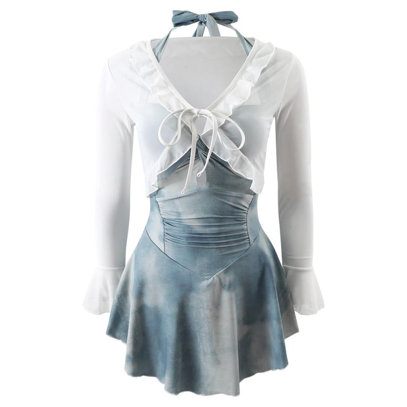 水着 レディース かわいい ワンピース スカート風 体型カバー 着痩せ 温泉 海 夏 上品(4.0)