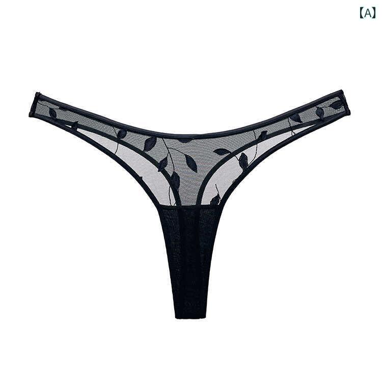 Tバック レディース 下着 ランジェリー 大きいサイズ 薄手 メッシュ 刺繍 葉柄 セクシー 透け感 涼しい 快適 通気性 透け シアー