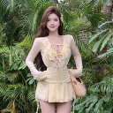 水着 レディース かわいい セパレート 3点セット セクシー フリル スカート 大人 ビーチ 旅行 温泉 体型カバー 夏 上品 リゾート エレガント(4)